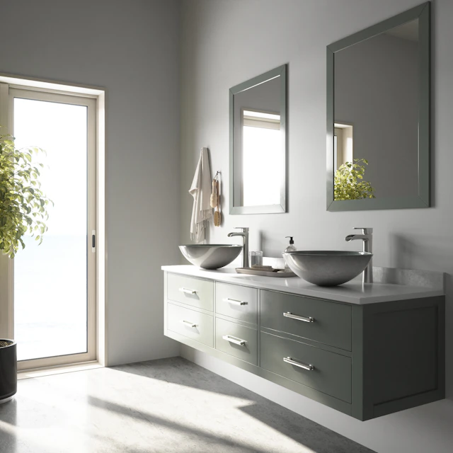 Glass Round Vessel Bathroom Sink in Silver with Niko Faucet and Pop-Up Drain - angle 2 - other