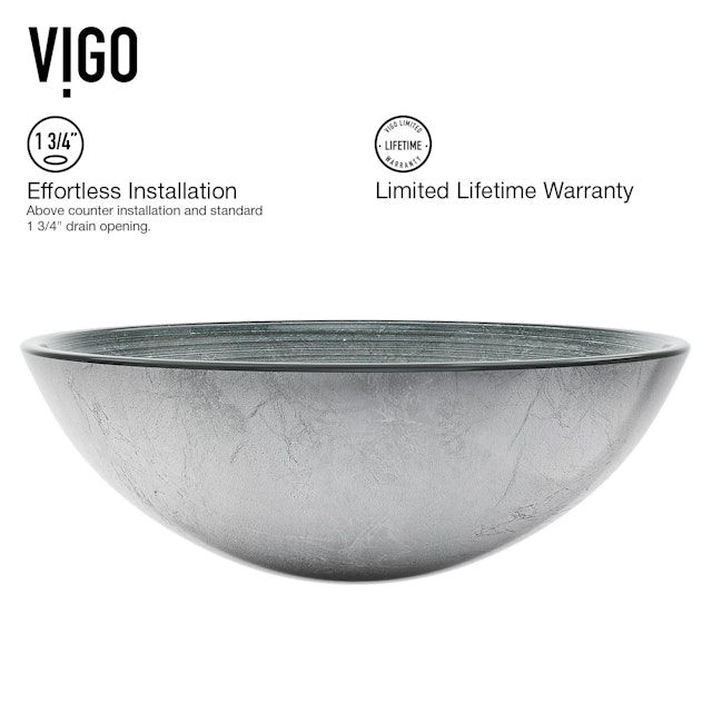 Glass Round Vessel Bathroom Sink in Silver with Niko Faucet and Pop-Up Drain - image 5 - other