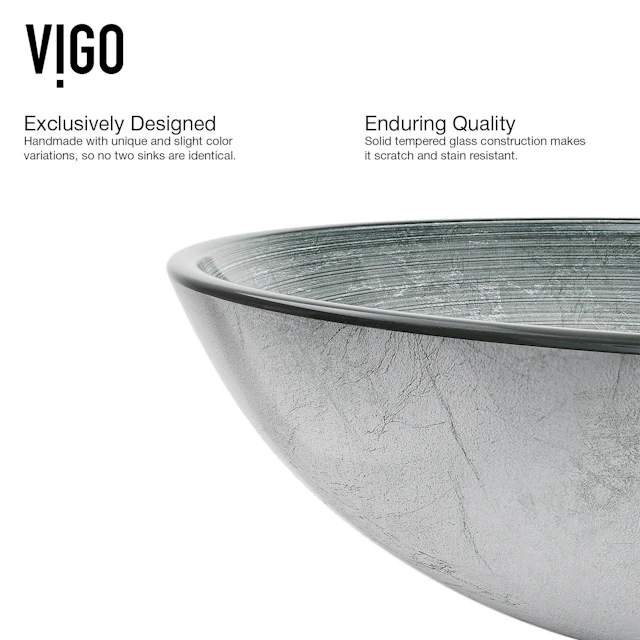 Glass Round Vessel Bathroom Sink in Silver with Niko Faucet and Pop-Up Drain - angle 7 - other