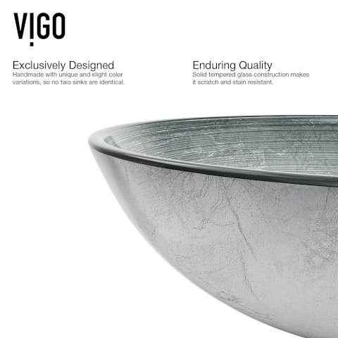 Glass Round Vessel Bathroom Sink in Silver with Niko Faucet and Pop-Up Drain - image 7 - other