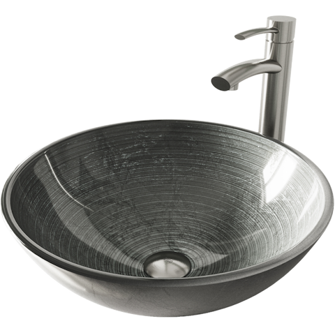 Glass Round Vessel Bathroom Sink in Silver with Milo Faucet and Pop-Up Drain - image 1 - other