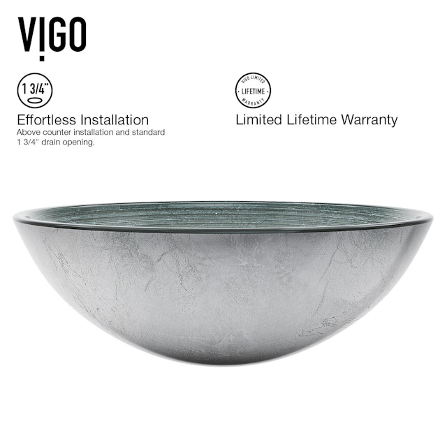 Glass Round Vessel Bathroom Sink in Silver with Milo Faucet and Pop-Up Drain - image 5 - other