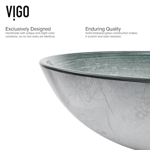 Glass Round Vessel Bathroom Sink in Silver with Milo Faucet and Pop-Up Drain - image 7 - other
