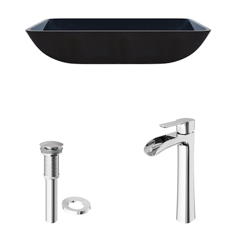 Glass Rectangular Vessel Bathroom Sink in Turquoise Blue with Niko Faucet and Pop-Up Drain - image 4 - other