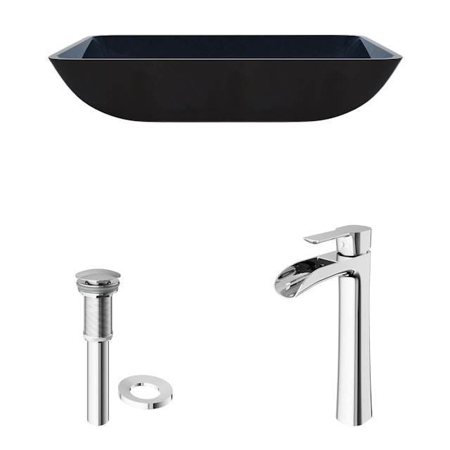 Glass Rectangular Vessel Bathroom Sink in Turquoise Blue with Niko Faucet and Pop-Up Drain - image 4 - other