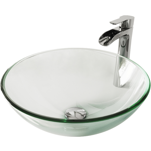 Glass Round Vessel Bathroom Sink in Iridescent with Niko Faucet and Pop-Up Drain - image 1 - other