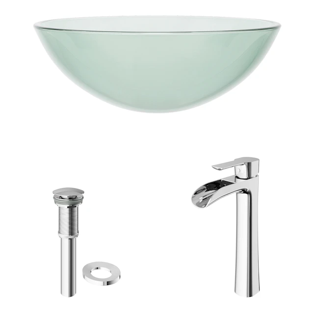 Glass Round Vessel Bathroom Sink in Iridescent with Niko Faucet and Pop-Up Drain - angle 4 - other