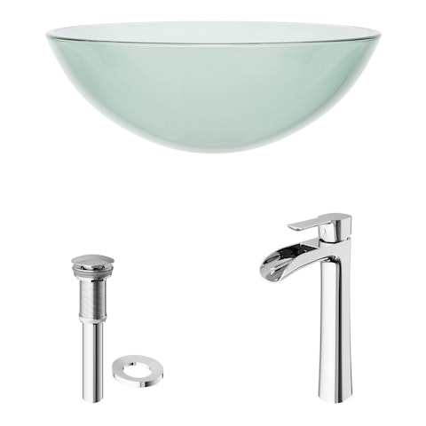 Glass Round Vessel Bathroom Sink in Iridescent with Niko Faucet and Pop-Up Drain - image 4 - other