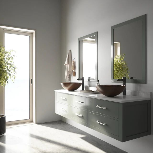 Glass Round Vessel Bathroom Sink in Russet Brown with Niko Faucet and Pop-Up Drain - angle 2 - other