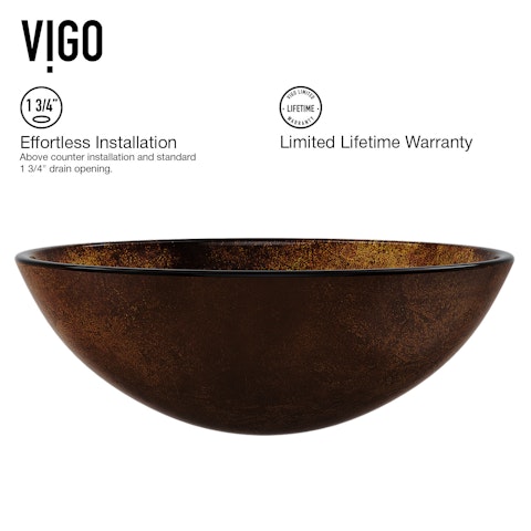 Glass Round Vessel Bathroom Sink in Russet Brown with Niko Faucet and Pop-Up Drain - image 5 - other