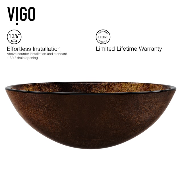 Glass Round Vessel Bathroom Sink in Russet Brown with Niko Faucet and Pop-Up Drain - image 5 - other