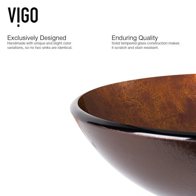 Glass Round Vessel Bathroom Sink in Russet Brown with Niko Faucet and Pop-Up Drain - image 7 - other