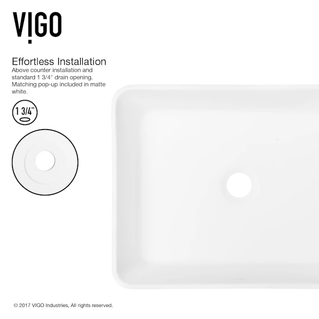 Matte Stone Marigold Composite Rectangular Vessel Bathroom Sink in White with Niko Faucet and Pop-Up Drain - angle 5 - other