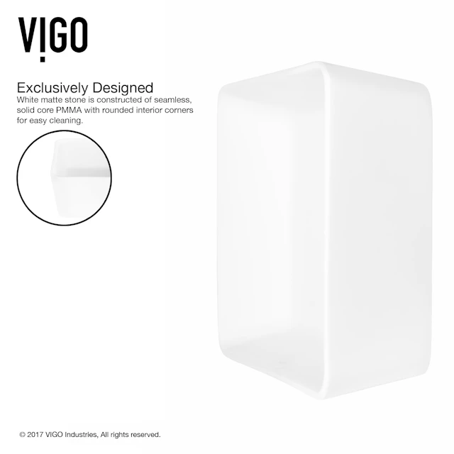 Matte Stone Marigold Composite Rectangular Vessel Bathroom Sink in White with Niko Faucet and Pop-Up Drain - angle 7 - other