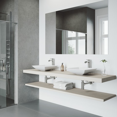 Matte Stone Hibiscus Composite Square Vessel Bathroom Sink in White with Niko Faucet and Pop-Up Drain - image 2 - other