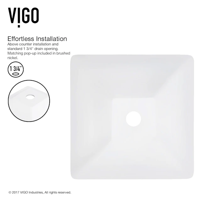 Matte Stone Hibiscus Composite Square Vessel Bathroom Sink in White with Niko Faucet and Pop-Up Drain - angle 5 - other
