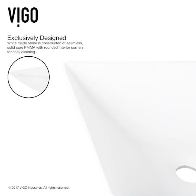 Matte Stone Hibiscus Composite Square Vessel Bathroom Sink in White with Niko Faucet and Pop-Up Drain - angle 7 - other