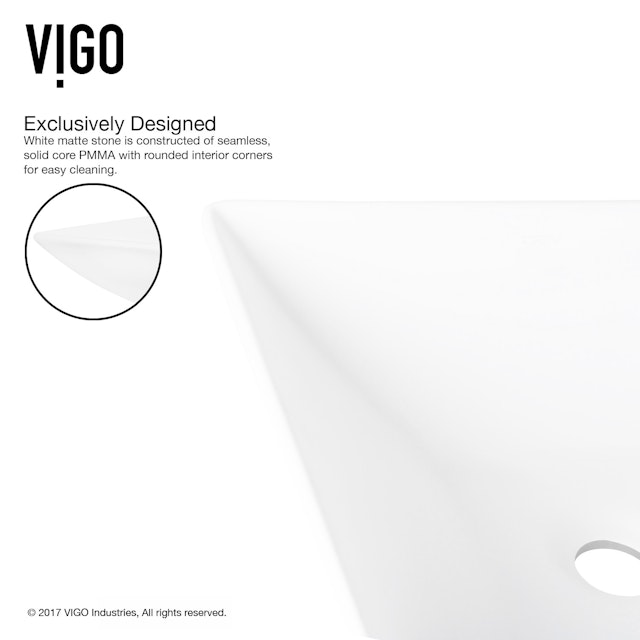 Matte Stone Hibiscus Composite Square Vessel Bathroom Sink in White with Niko Faucet and Pop-Up Drain - image 7 - other