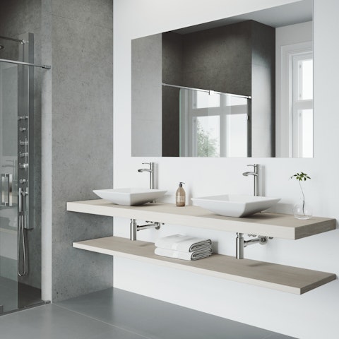 Matte Stone Hibiscus Composite Square Vessel Bathroom Sink in White with Milo Faucet and Pop-Up Drain - image 2 - other