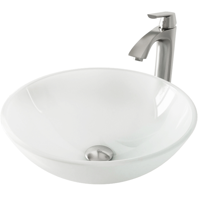 Glass Round Vessel Bathroom Sink in Frosted White with Linus Faucet and Pop-Up Drain - image 1 - other