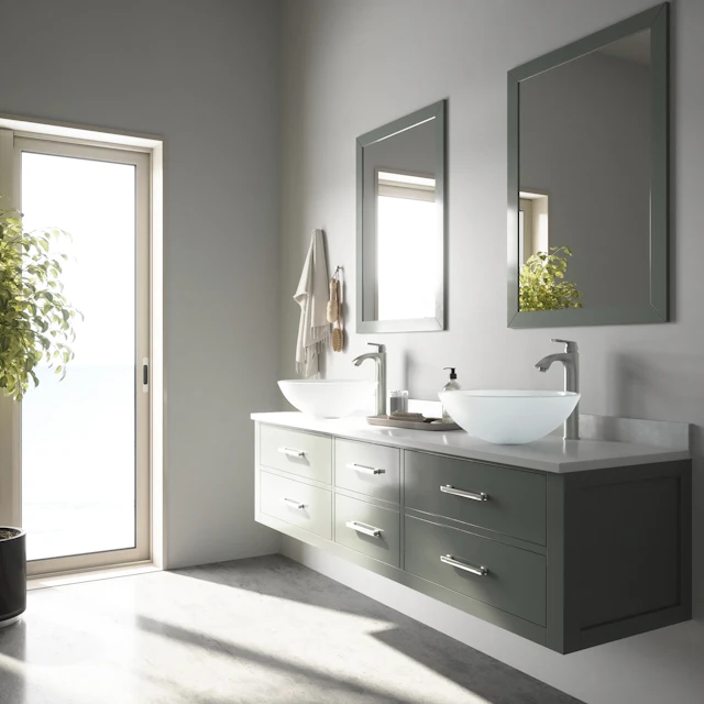 Glass Round Vessel Bathroom Sink in Frosted White with Linus Faucet and Pop-Up Drain - angle 2 - other