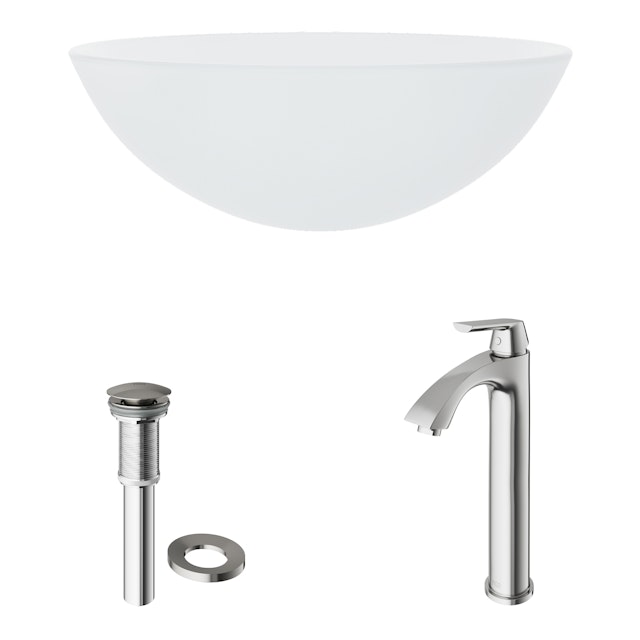 Glass Round Vessel Bathroom Sink in Frosted White with Linus Faucet and Pop-Up Drain - image 4 - other