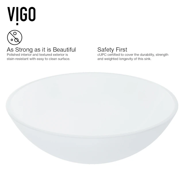 Glass Round Vessel Bathroom Sink in Frosted White with Linus Faucet and Pop-Up Drain - angle 6 - other
