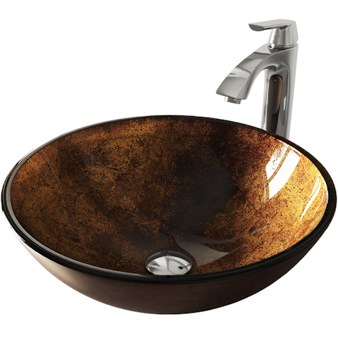 Glass Round Vessel Bathroom Sink in Russet Brown with Linus Faucet and Pop-Up Drain - image 1 - other