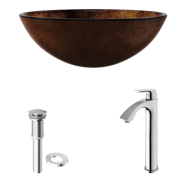Glass Round Vessel Bathroom Sink in Russet Brown with Linus Faucet and Pop-Up Drain - image 5 - other