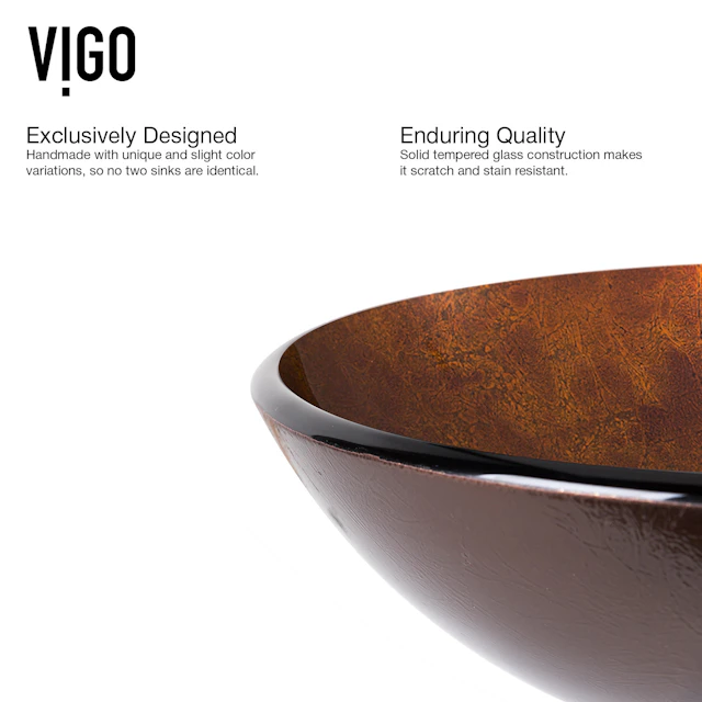 Glass Round Vessel Bathroom Sink in Russet Brown with Linus Faucet and Pop-Up Drain - angle 8 - other