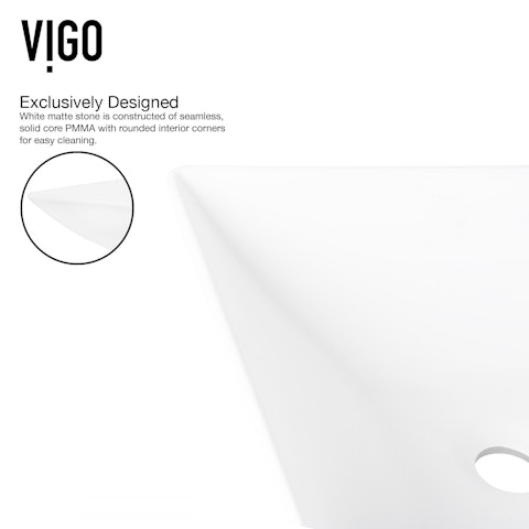 Matte Stone Hibiscus Composite Square Vessel Bathroom Sink in White with Linus Faucet and Pop-Up Drain - image 7 - other