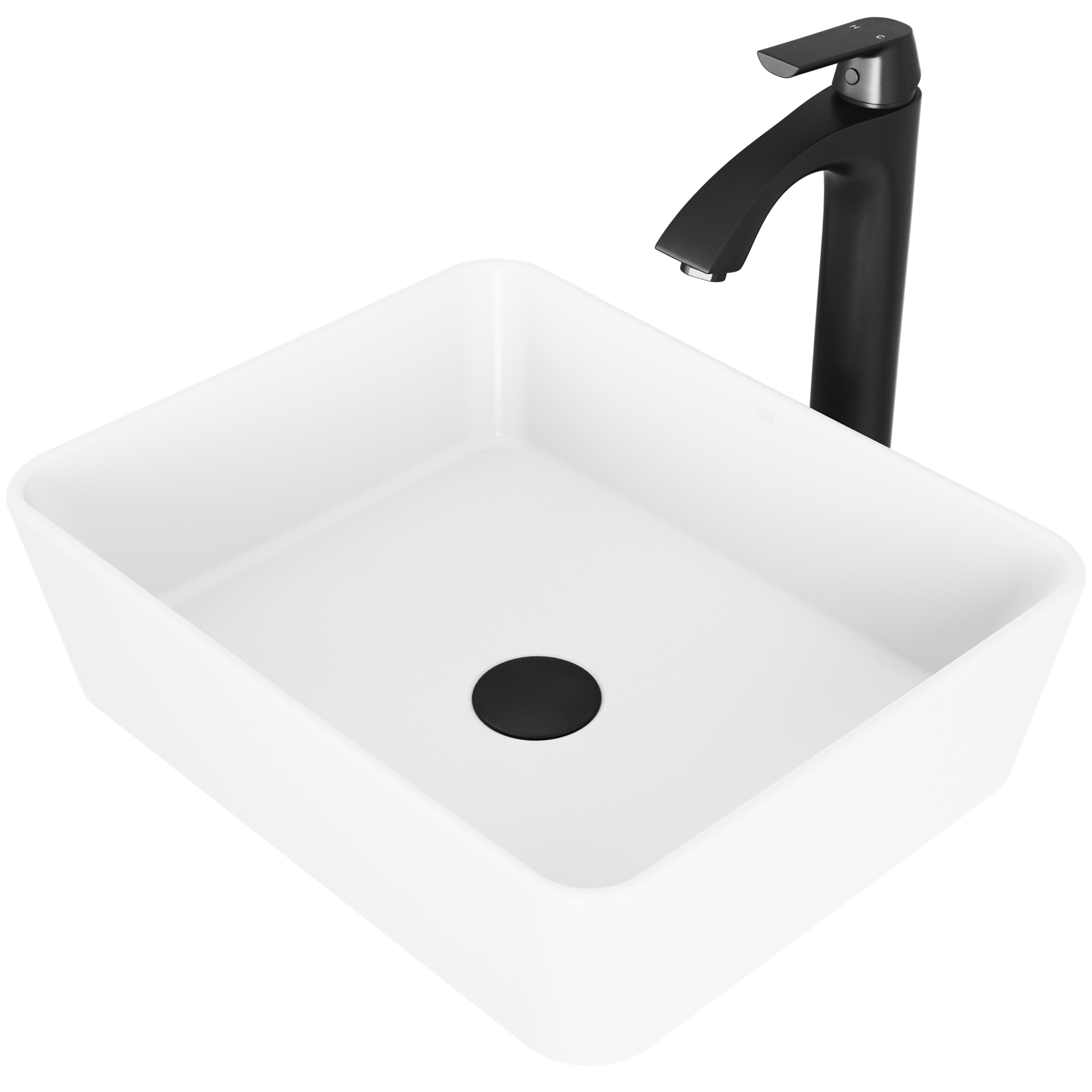 Matte Stone Marigold Composite Rectangular Vessel Bathroom Sink in White with Faucet and Pop-Up Drain