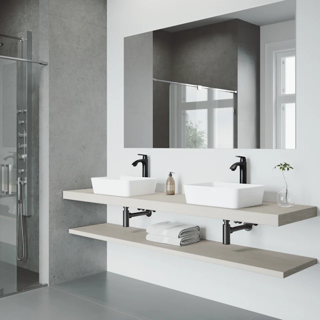 Matte Stone Marigold Composite Rectangular Vessel Bathroom Sink in White with Faucet and Pop-Up Drain - angle 2 - other