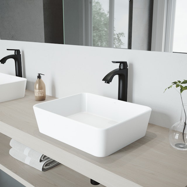 Matte Stone Marigold Composite Rectangular Vessel Bathroom Sink in White with Faucet and Pop-Up Drain - image 3 - other
