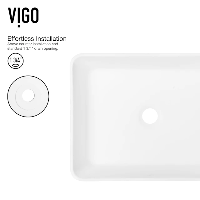 Matte Stone Marigold Composite Rectangular Vessel Bathroom Sink in White with Faucet and Pop-Up Drain - angle 5 - other