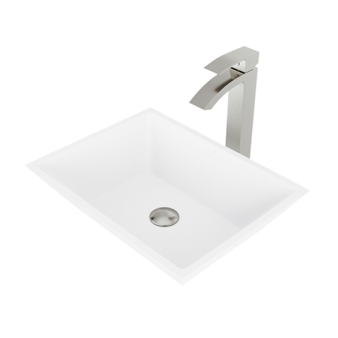 Matte Stone Vinca Composite Rectangular Vessel Bathroom Sink in White with Faucet and Pop-Up Drain - image 1 - other