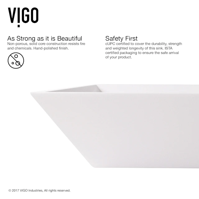 Matte Stone Vinca Composite Rectangular Vessel Bathroom Sink in White with Faucet and Pop-Up Drain - angle 6 - other