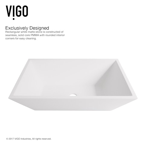 Matte Stone Vinca Composite Rectangular Vessel Bathroom Sink in White with Faucet and Pop-Up Drain - image 7 - other