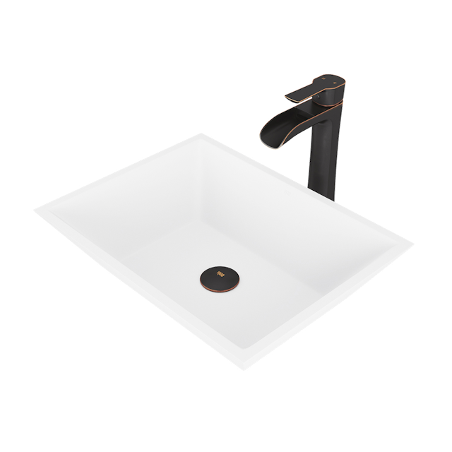 Matte Stone Vinca Composite Rectangular Vessel Bathroom Sink in White with Faucet and Pop-Up Drain in Antique Bronze - image 1 - other