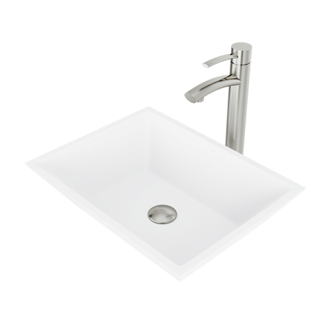 Matte Stone Vinca Composite Rectangular Vessel Bathroom Sink in White with Faucet and Pop-Up Drain - image 1 - other