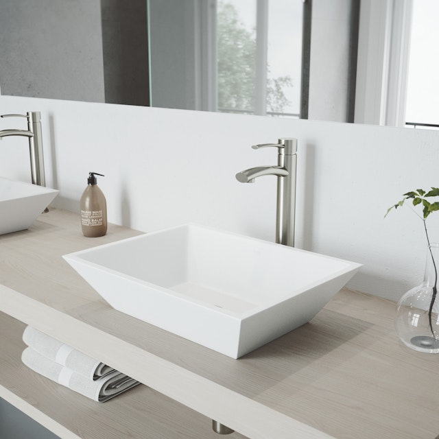 Matte Stone Vinca Composite Rectangular Vessel Bathroom Sink in White with Faucet and Pop-Up Drain - image 4 - other