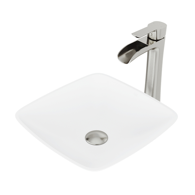 Matte Stone Hyacinth Composite Square Vessel Bathroom Sink in White with Niko Faucet and Pop-Up Drain - image 1 - other