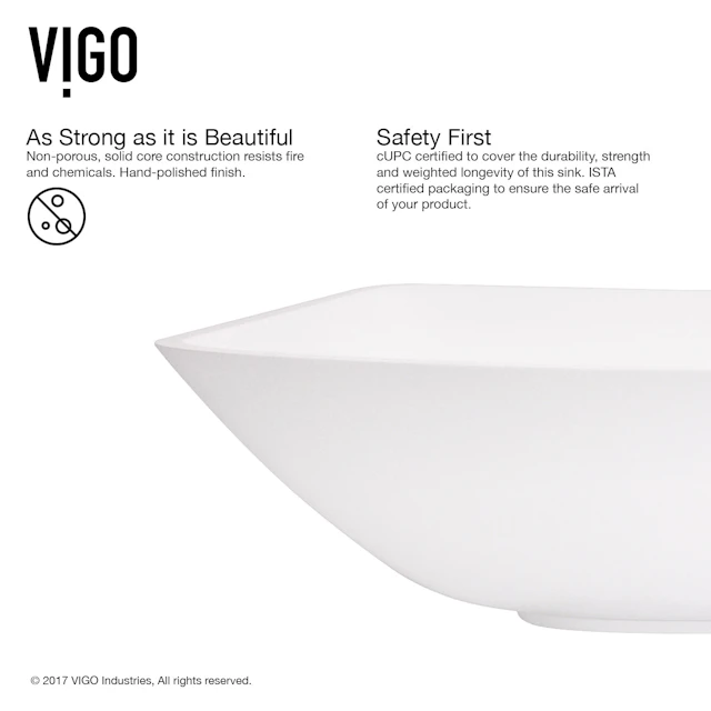 Matte Stone Hyacinth Composite Square Vessel Bathroom Sink in White with Niko Faucet and Pop-Up Drain - angle 6 - other