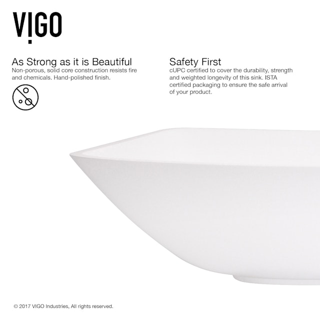 Matte Stone Hyacinth Composite Square Vessel Bathroom Sink in White with Niko Faucet and Pop-Up Drain - image 6 - other