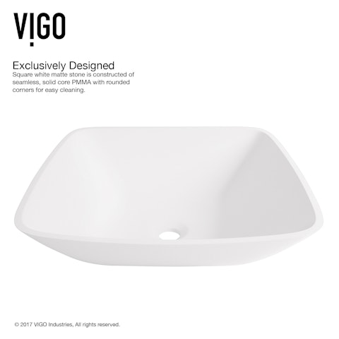 Matte Stone Hyacinth Composite Square Vessel Bathroom Sink in White with Niko Faucet and Pop-Up Drain - image 7 - other