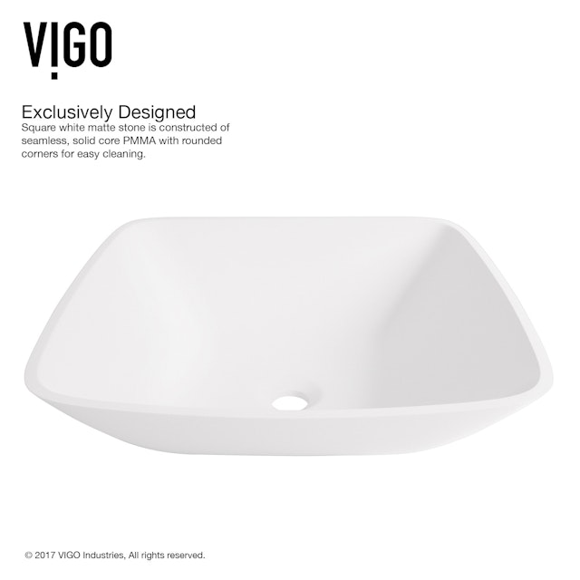 Matte Stone Hyacinth Composite Square Vessel Bathroom Sink in White with Niko Faucet and Pop-Up Drain - image 7 - other