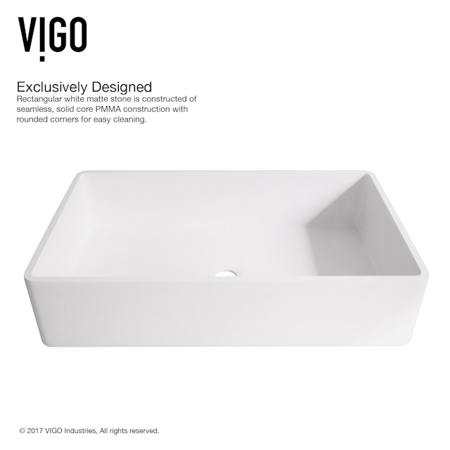 Matte Stone Magnolia Composite Rectangular Vessel Bathroom Sink in White with Faucet and Pop-Up Drain - image 7 - other