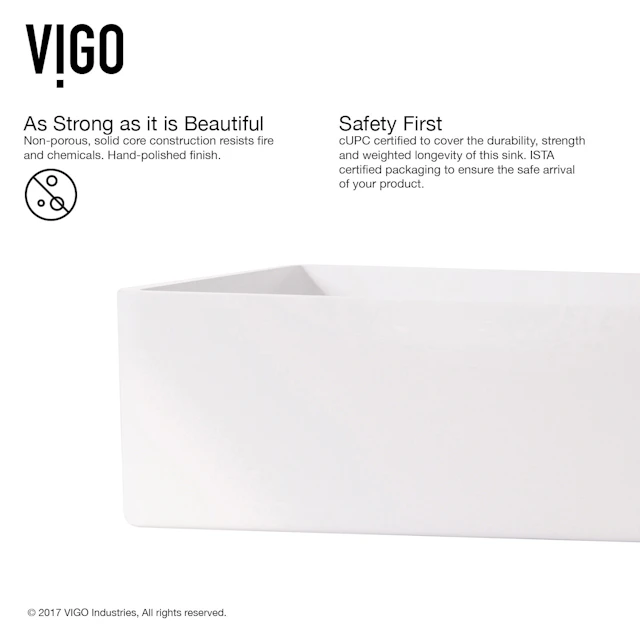 Matte Stone Magnolia Composite Rectangular Vessel Bathroom Sink in White with Niko Faucet and Pop-Up Drain - angle 6 - other