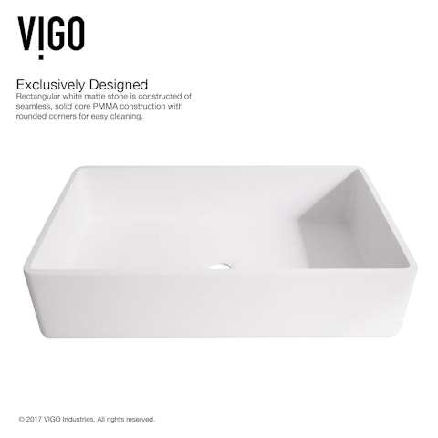 Matte Stone Magnolia Composite Rectangular Vessel Bathroom Sink in White with Niko Faucet and Pop-Up Drain - image 7 - other