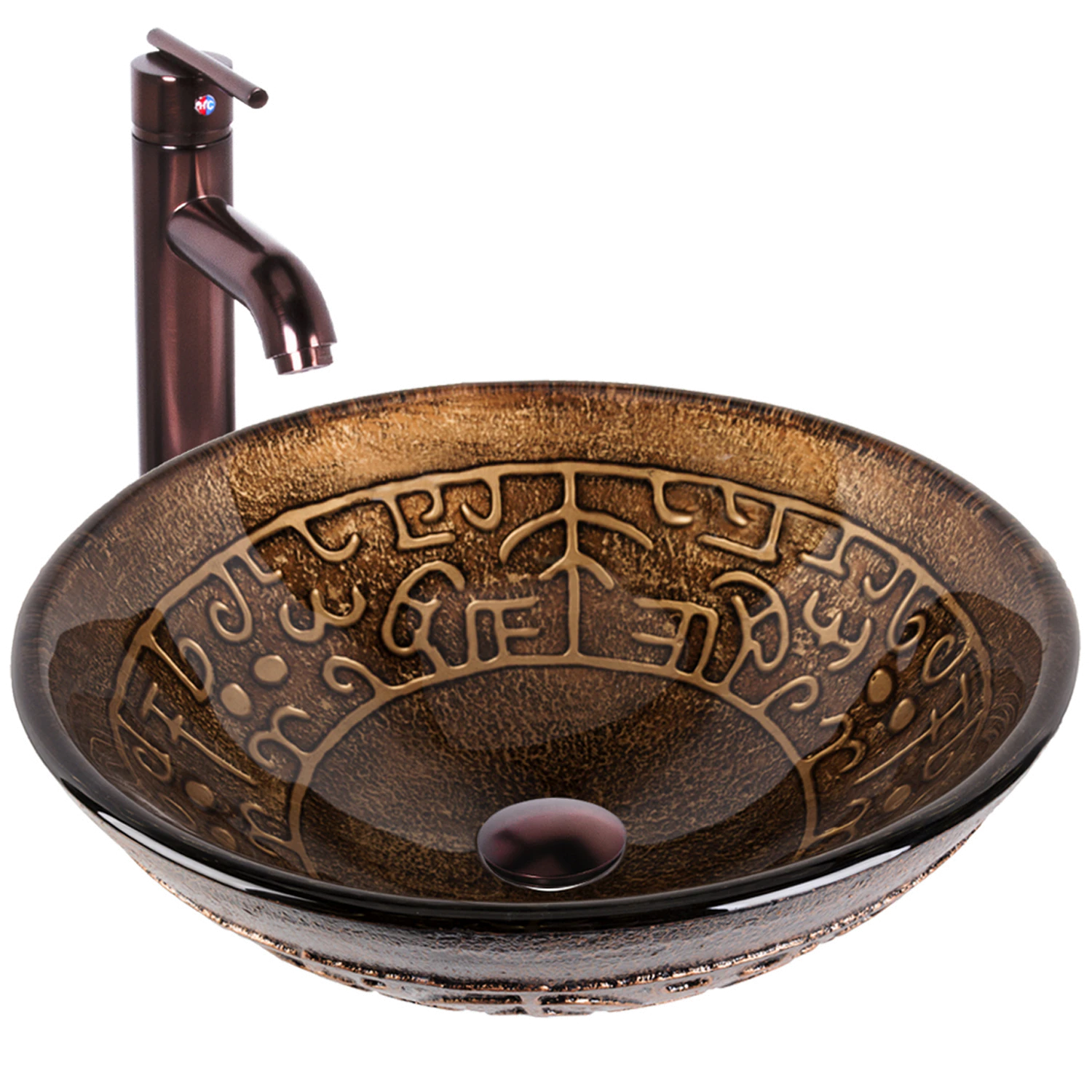 Vessel Bathroom Sink in Copper Mosaic with Faucet Set in Oil Rubbed Bronze